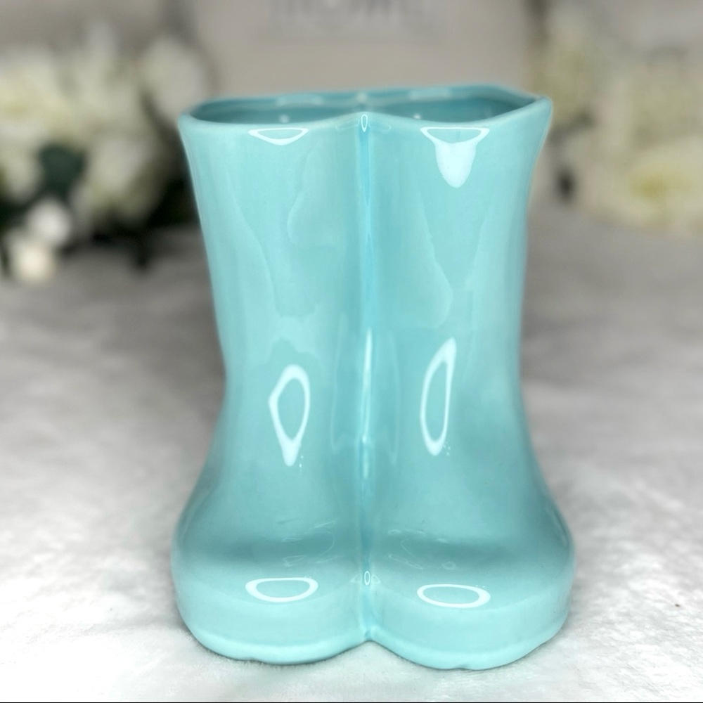 ❌SOLD❌ Rae Dunn NWT FRESH HERBS Rain Boots Planter Aqua Blue Green 6” Planter - Picture 4 of 16